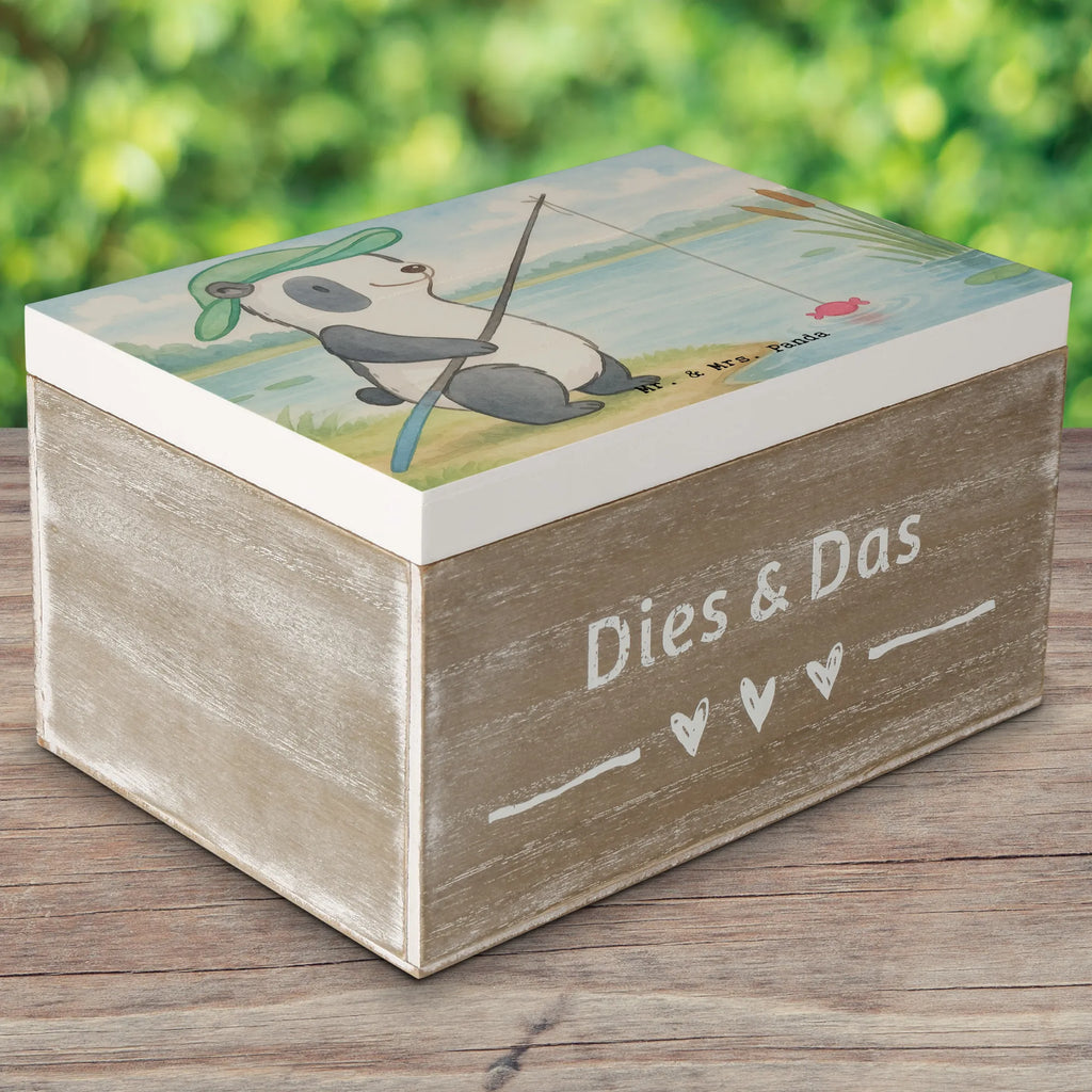 Holzkiste Panda Angeln Design XXL, Dekokiste, Schatzkiste, Schatulle, Geschenkbox, Erinnerungskiste, Aufbewahrungsbox, Truhe, Kiste, Holzkiste, Erinnerungsbox, Geschenkdose, Geschenk, Sport, Sportart, Hobby, Schenken, Danke, Dankeschön, Auszeichnung, Gewinn, Sportler, Angelsport, angeln gehen, Angler, angeln, Angelverein, Hobbyangler