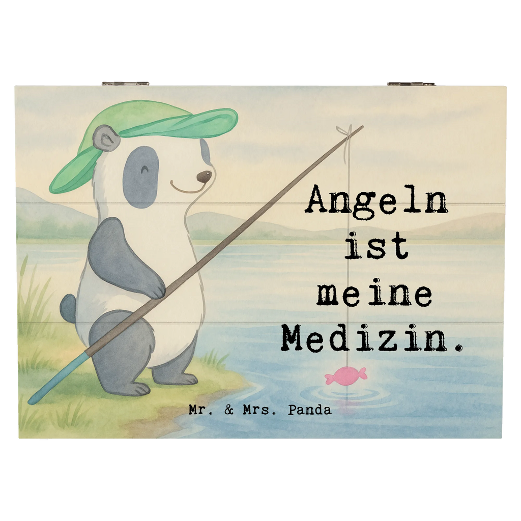Holzkiste Panda Angeln Design XXL, Dekokiste, Schatzkiste, Schatulle, Geschenkbox, Erinnerungskiste, Aufbewahrungsbox, Truhe, Kiste, Holzkiste, Erinnerungsbox, Geschenkdose, Geschenk, Sport, Sportart, Hobby, Schenken, Danke, Dankeschön, Auszeichnung, Gewinn, Sportler, Angelsport, angeln gehen, Angler, angeln, Angelverein, Hobbyangler