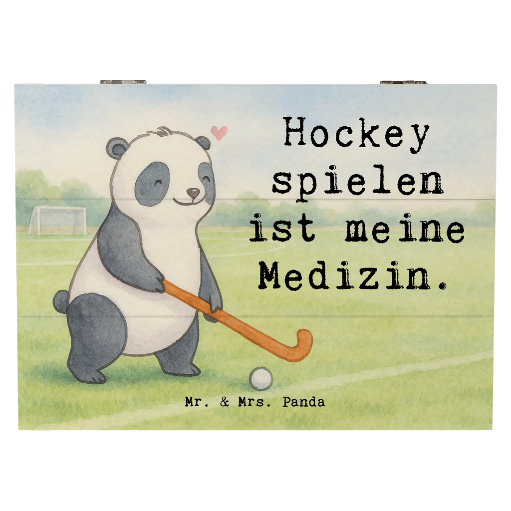 Holzkiste Panda Hockey spielen Design Schatzkiste, Truhe, Schatulle, XXL, Geschenkbox, Erinnerungsbox, Aufbewahrungsbox, Geschenkdose, Holzkiste, Kiste, Dekokiste, Erinnerungskiste, Geschenk, Sport, Sportart, Hobby, Schenken, Danke, Dankeschön, Auszeichnung, Gewinn, Sportler, Feldhockey, Hockey spielen, Hockey Verein, Hockeyschläger