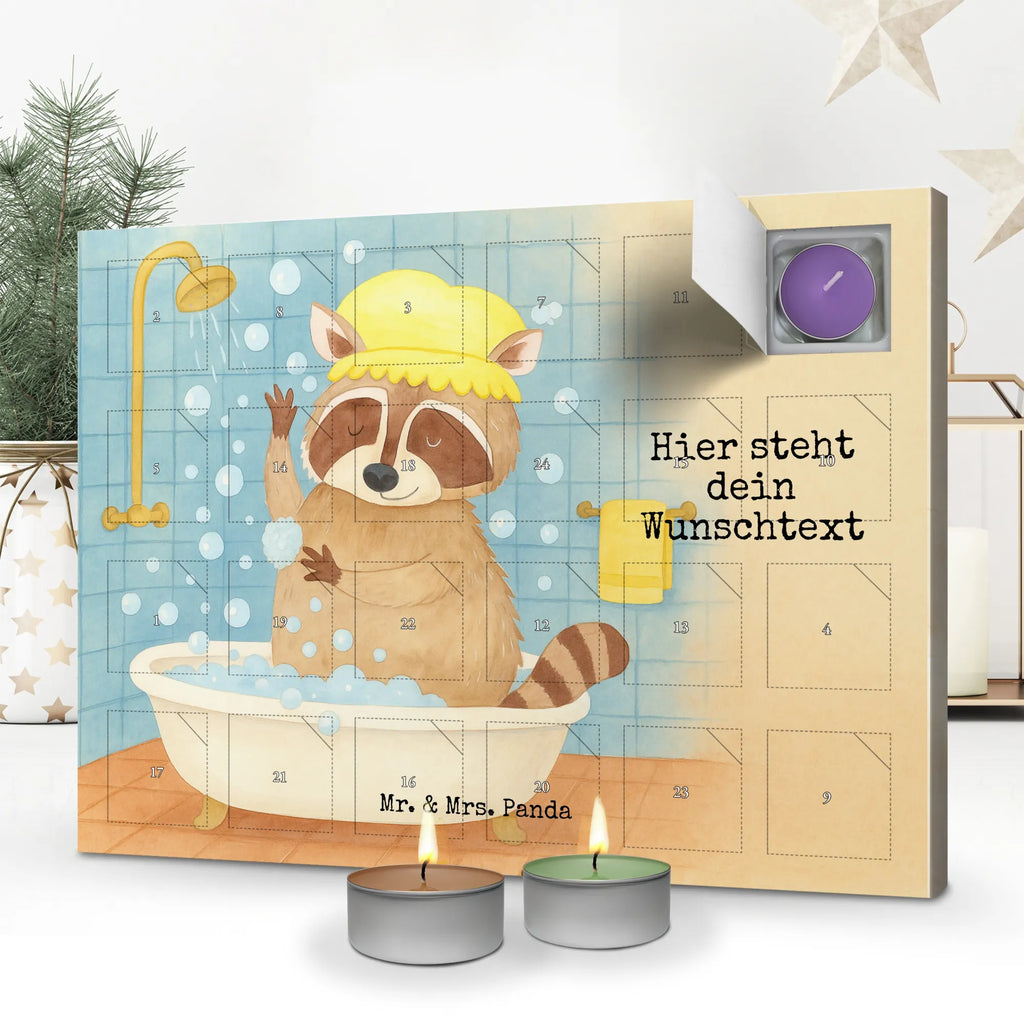 Personalisierter Duftkerzen Adventskalender Waschbär Design Personalisierter Duftkerzen Adventskalender, Lustige Sprüche, Tiere, Tiermotive, Gute Laune, Tagträumen, Plan, Waschbär, Waschen, Fröhlich, Seifenblasen