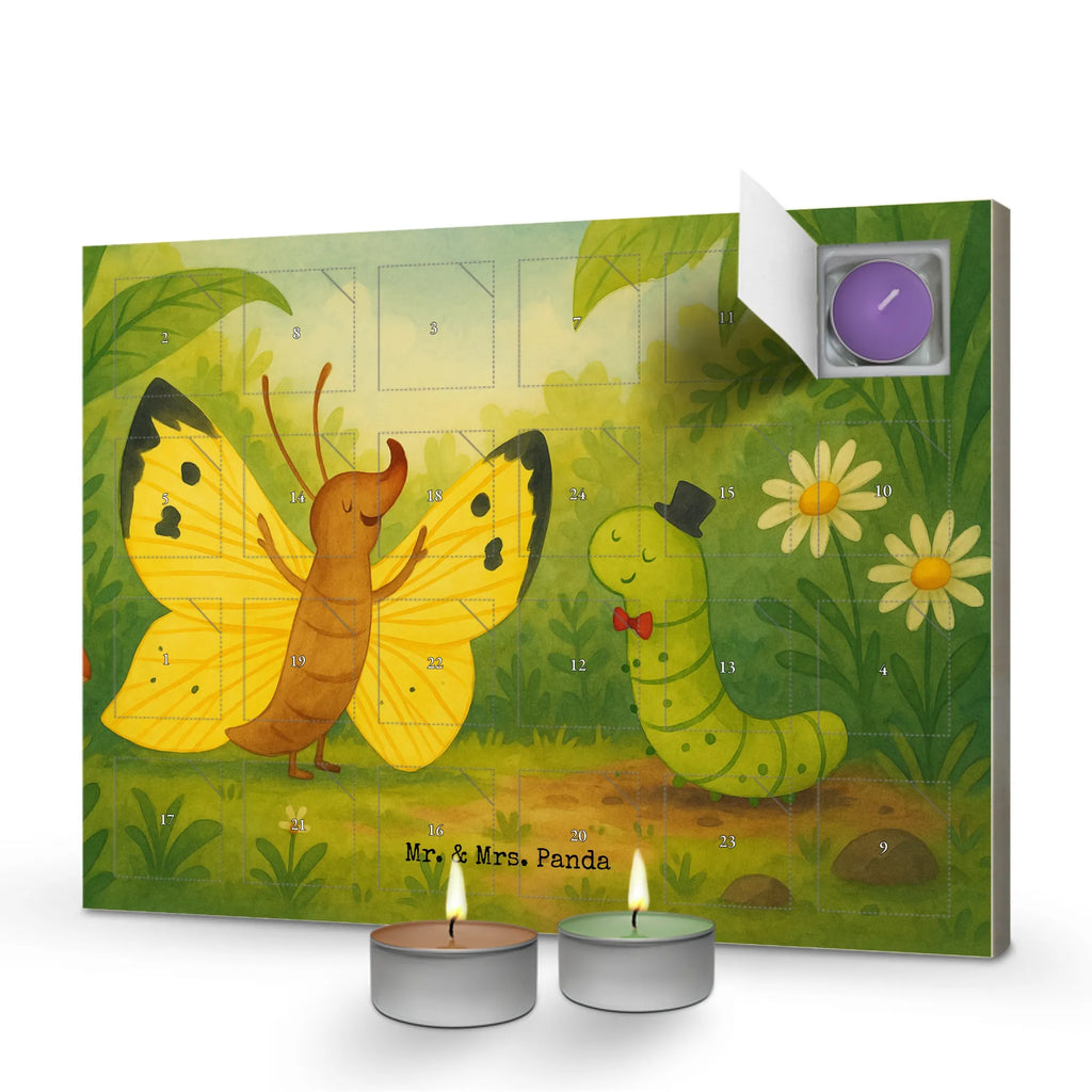 Scented candle advent calendar Caterpillar butterfly Design small animals, cute, funny, cute animal motives, hand drawn, small world, funny sayings, good mood, happy, gifts, gift ideas, special gifts, animal lover, card, Caterpillar, hat, cocoon, growing up, development, beauty, butterfly, lemon butterfly