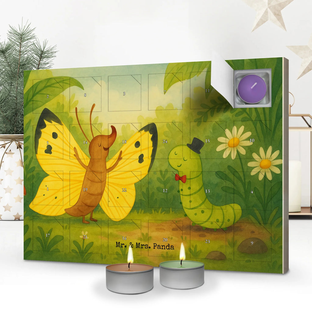Scented candle advent calendar Caterpillar butterfly Design small animals, cute, funny, cute animal motives, hand drawn, small world, funny sayings, good mood, happy, gifts, gift ideas, special gifts, animal lover, card, Caterpillar, hat, cocoon, growing up, development, beauty, butterfly, lemon butterfly