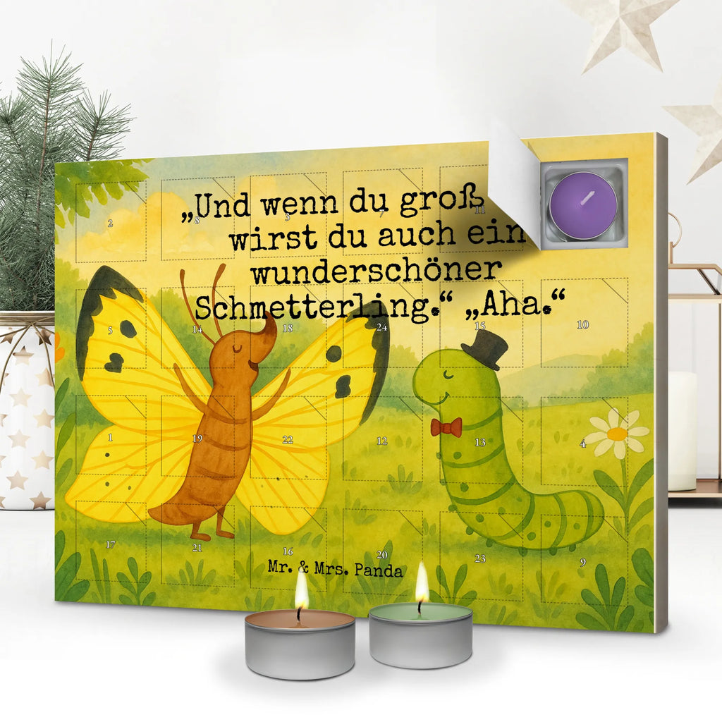 Scented candle advent calendar Caterpillar butterfly Design small animals, cute, funny, cute animal motives, hand drawn, small world, funny sayings, good mood, happy, gifts, gift ideas, special gifts, animal lover, card, Caterpillar, hat, cocoon, growing up, development, beauty, butterfly, lemon butterfly