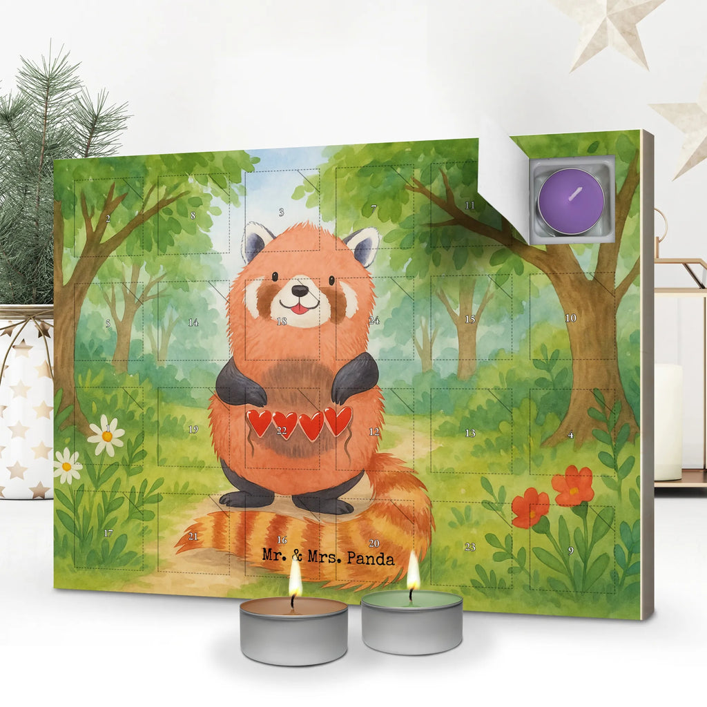 Scented candle advent calendar red panda Design small animals, cute, funny, cute animal motives, hand drawn, small world, funny sayings, good mood, happy, gifts, gift ideas, special gifts, animal lover, card, favourite person, love, heart, Panda, red, darling