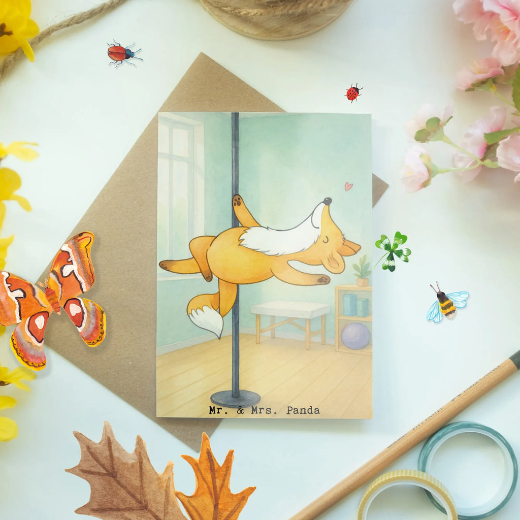 Grußkarte Fuchs Poledance Design Hochzeitskarte, Einladungskarte, Grußkarte, Geburtstagskarte, Glückwunschkarte, Ansichtskarten, Klappkarte, Karte, Geschenk, Sport, Sportart, Hobby, Schenken, Danke, Dankeschön, Auszeichnung, Gewinn, Sportler, Tanzen, Pole Dance, Tanz