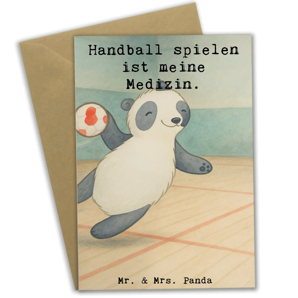 Grußkarte Panda Handball spielen Design Einladungskarte, Grußkarte, Geburtstagskarte, Klappkarte, Glückwunschkarte, Karte, Ansichtskarten, Hochzeitskarte, Geschenk, Sport, Sportart, Hobby, Schenken, Danke, Dankeschön, Auszeichnung, Gewinn, Sportler, Handball spielen, Handball Verein, Handball Turnier, Handball Club