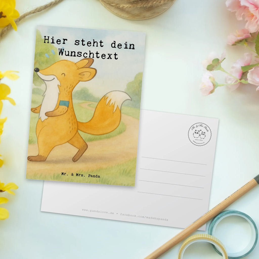Personalisierte Postkarte Fuchs Joggen Design Ansichtskarte mit Namen, Einladung mit Wunschtext, Ansichtskarte mit Wunschtext, Karte mit Namen, Karte mit Wunschtext, Grußkarte mit Namen, Postkarte mit Wunschtext, Einladung mit Namen, Geschenkkarte mit Namen, Grußkarte mit Wunschtext, Postkarte mit Namen, Postkarte bedrucken, Postkarte personalisierbar, Geschenkkarte mit Wunschtext, Geschenk, Sport, Sportart, Hobby, Schenken, Danke, Dankeschön, Auszeichnung, Gewinn, Sportler, Dauerlauf, Laufen, Joggen, Laufsport