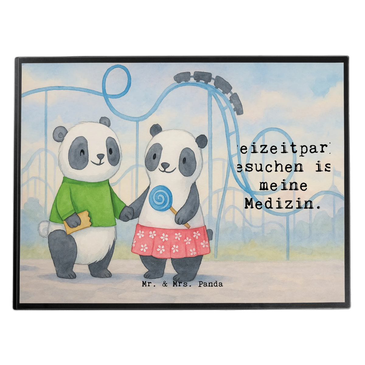 Desk pad pandas visit amusement park Design Gift, giving, thank you, award, profit, athlete, Visit an amusement park, ride a roller coaster