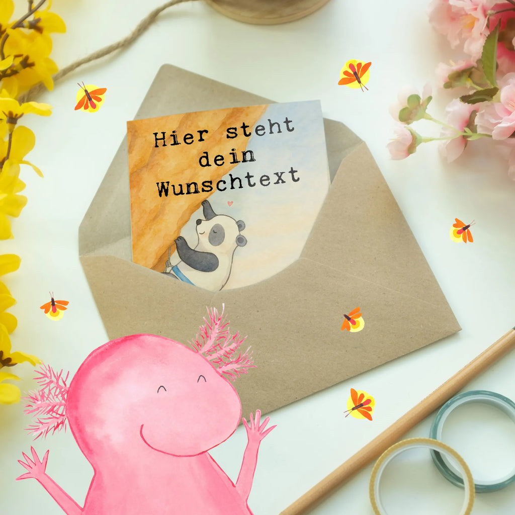 Personalisierte Grußkarte Panda Klettern Design Personalisierte Glückwunschkarte, Grußkarte mit persönlichen Nachrichten, Grußkarte selbst gestalten, Personalisierte Hochzeitskarte, Personalisierte Karte, Grußkarte selber drucken, Personalisiertere Klappkarte, Personalisierte Geburtstagskarte, Personalisierte Einladungskarte, Grußkarte als Geldgeschenk, Grußkarten personalisiert, Grußkarte mit Namen, Personalisierte Grußkarte, Geschenk, Sport, Sportart, Hobby, Schenken, Danke, Dankeschön, Auszeichnung, Gewinn, Sportler, Klettersport, Kletterhalle, Bouldern, Klettern