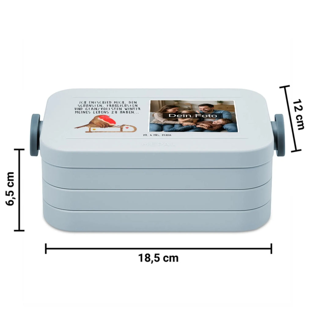 MEPAL Foto Bentobox Rotkehlchen Schlitten Foto Lunchbox, Foto Bentobox, Foto Brotdose, Winter, Weihnachten, Weihnachtsdeko, Nikolaus, Advent, Heiligabend, Wintermotiv, Schlitten, Vogel