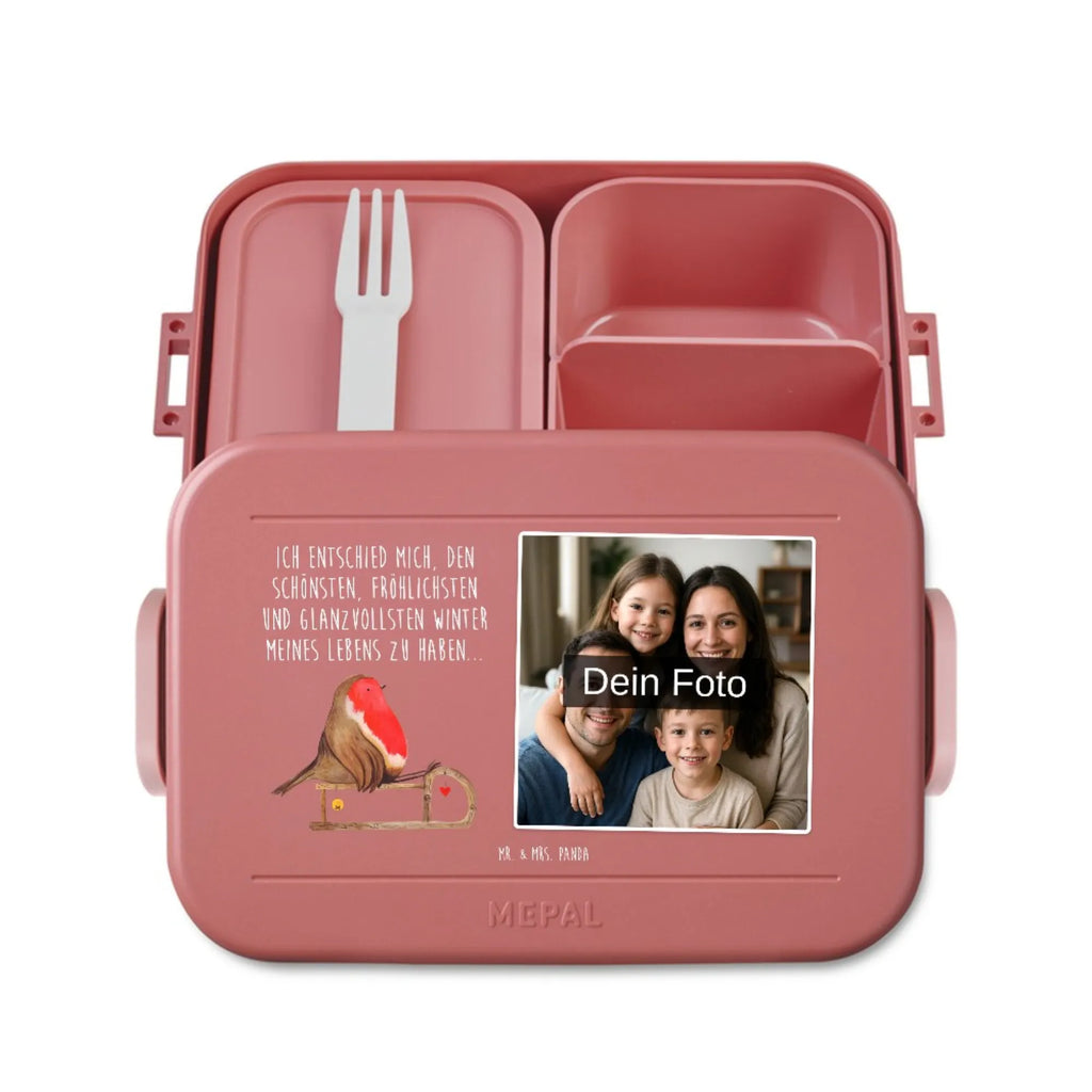 MEPAL Foto Bentobox Rotkehlchen Schlitten Foto Lunchbox, Foto Bentobox, Foto Brotdose, Winter, Weihnachten, Weihnachtsdeko, Nikolaus, Advent, Heiligabend, Wintermotiv, Schlitten, Vogel