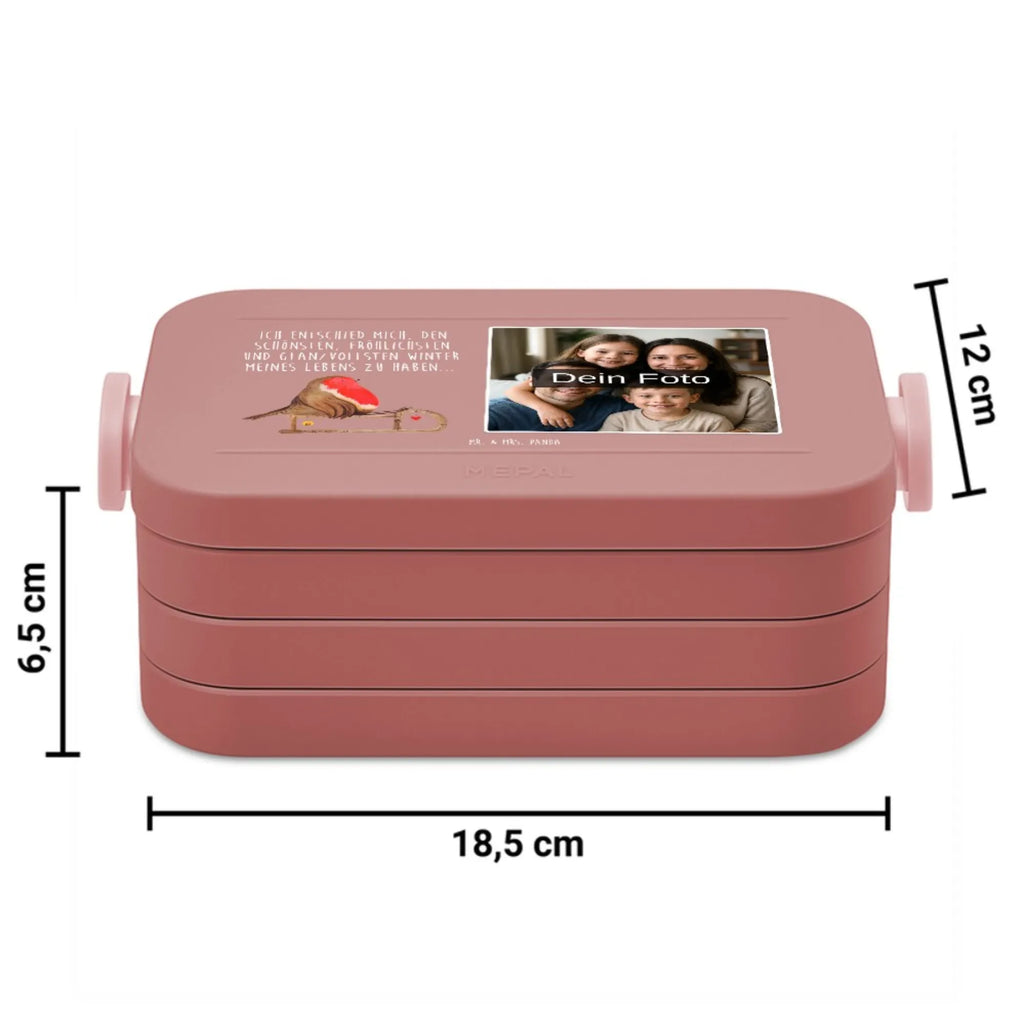 MEPAL Foto Bentobox Rotkehlchen Schlitten Foto Lunchbox, Foto Bentobox, Foto Brotdose, Winter, Weihnachten, Weihnachtsdeko, Nikolaus, Advent, Heiligabend, Wintermotiv, Schlitten, Vogel