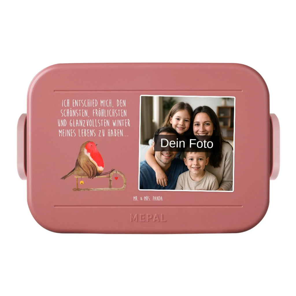MEPAL Foto Bentobox Rotkehlchen Schlitten Foto Lunchbox, Foto Bentobox, Foto Brotdose, Winter, Weihnachten, Weihnachtsdeko, Nikolaus, Advent, Heiligabend, Wintermotiv, Schlitten, Vogel