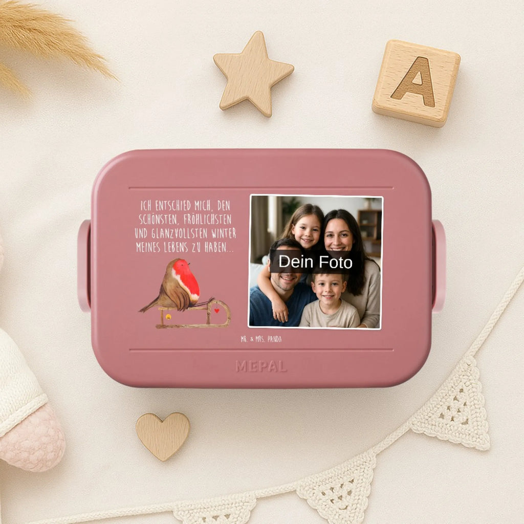 MEPAL Foto Bentobox Rotkehlchen Schlitten Foto Lunchbox, Foto Bentobox, Foto Brotdose, Winter, Weihnachten, Weihnachtsdeko, Nikolaus, Advent, Heiligabend, Wintermotiv, Schlitten, Vogel