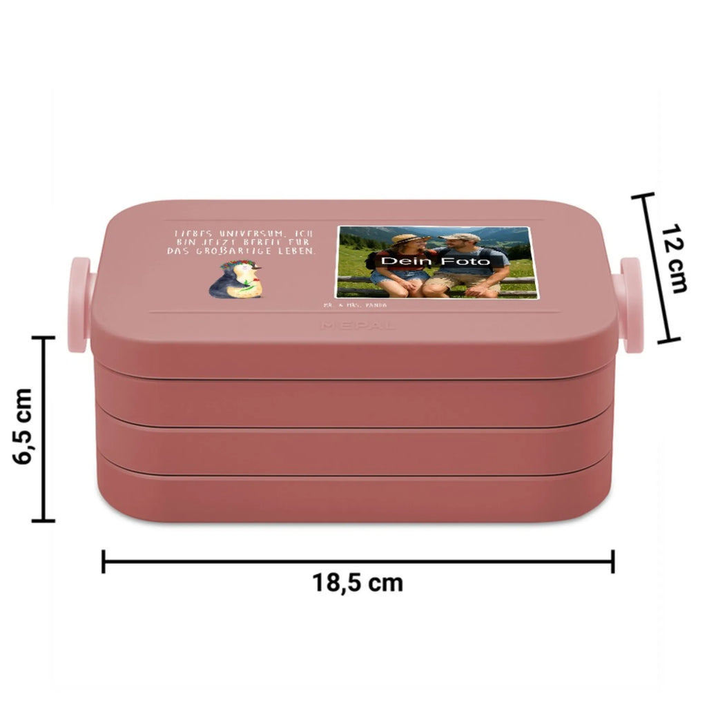 MEPAL Foto Bentobox Pinguin Blumen Foto Lunchbox, Foto Bentobox, Foto Brotdose, Pinguin, Wünsche, Geschenkidee, Blumenkranz, Liebeskummer, Lebensziele, Universum, Motivation, Pinguine, Ziele, Leben, Lebenslust