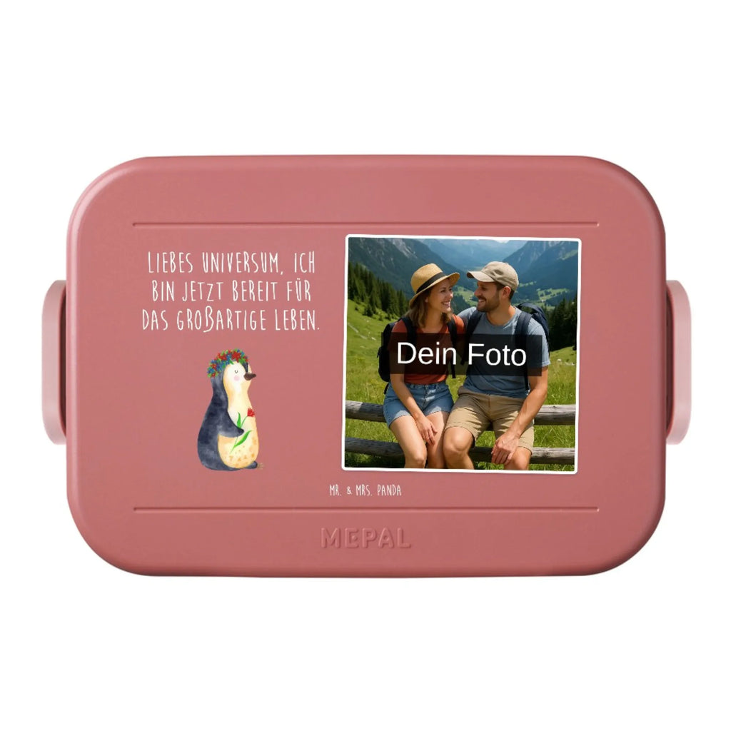 MEPAL Foto Bentobox Pinguin Blumen Foto Lunchbox, Foto Bentobox, Foto Brotdose, Pinguin, Wünsche, Geschenkidee, Blumenkranz, Liebeskummer, Lebensziele, Universum, Motivation, Pinguine, Ziele, Leben, Lebenslust