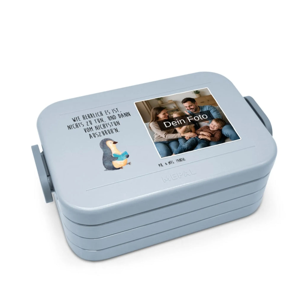 MEPAL Foto Bentobox Pinguin Buch Foto Bentobox, Foto Brotdose, Foto Lunchbox, Pinguin, Ferien, Pinguine, Faulenzen, Nichtstun, Lesen, Buch, Urlaub, Freizeit, Bücherwurm