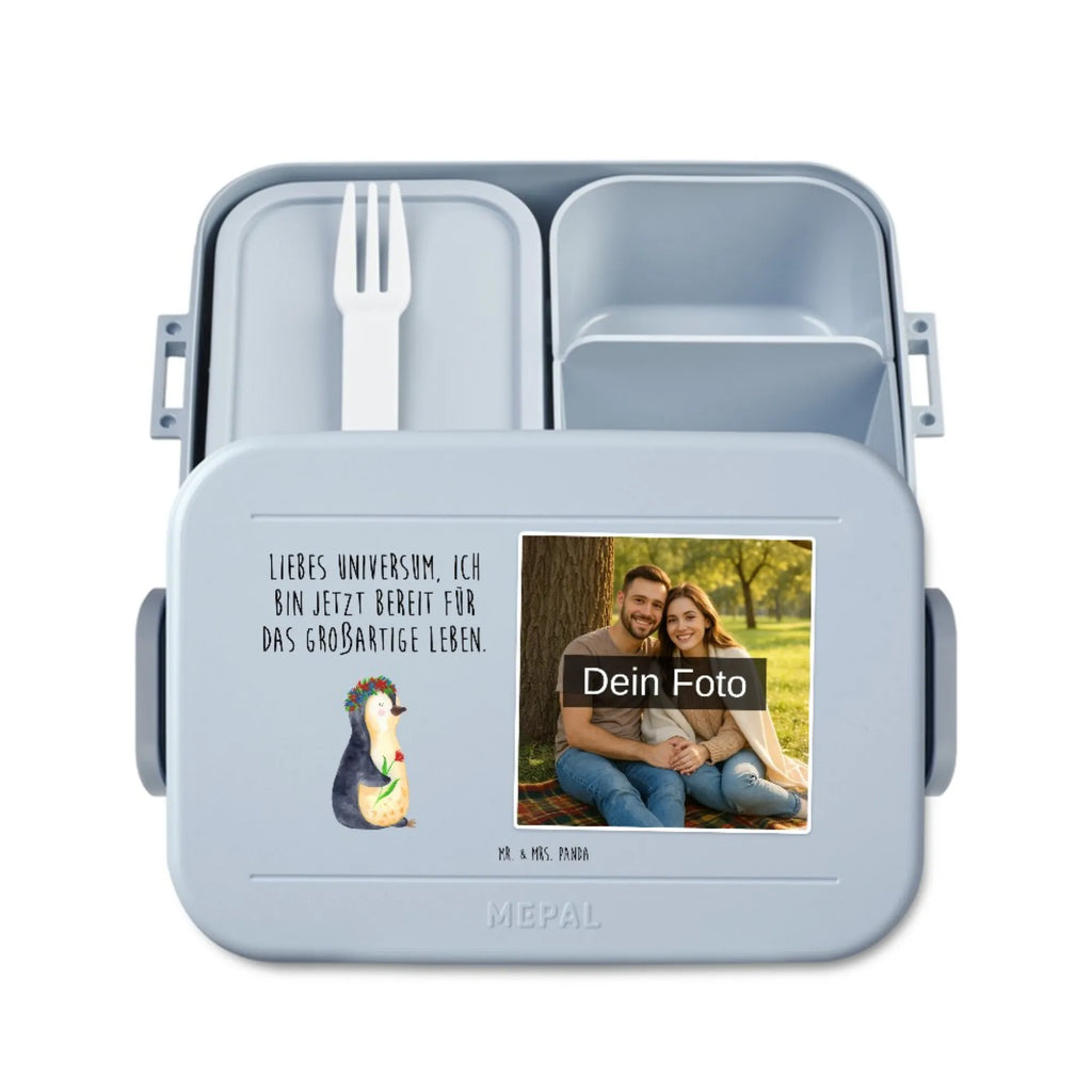 MEPAL Foto Bentobox Pinguin Blumen Foto Lunchbox, Foto Bentobox, Foto Brotdose, Pinguin, Wünsche, Geschenkidee, Blumenkranz, Liebeskummer, Lebensziele, Universum, Motivation, Pinguine, Ziele, Leben, Lebenslust