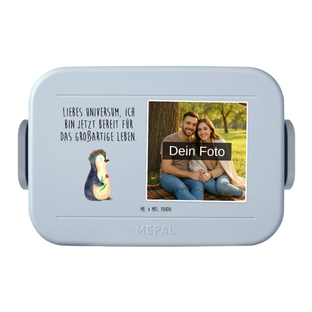 MEPAL Foto Bentobox Pinguin Blumen Foto Lunchbox, Foto Bentobox, Foto Brotdose, Pinguin, Wünsche, Geschenkidee, Blumenkranz, Liebeskummer, Lebensziele, Universum, Motivation, Pinguine, Ziele, Leben, Lebenslust