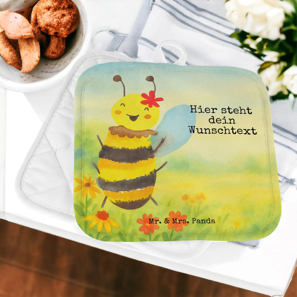 Personalisierte Topflappen Biene Happy Design Topflappen personalisiert, Topflappen Set personalisiert, Personalisierte Topfuntersetzer, Personalisierter Ofenhandschuh, Namensaufdruck, Topflappen mit Namen, Biene, Wespe, Hummel