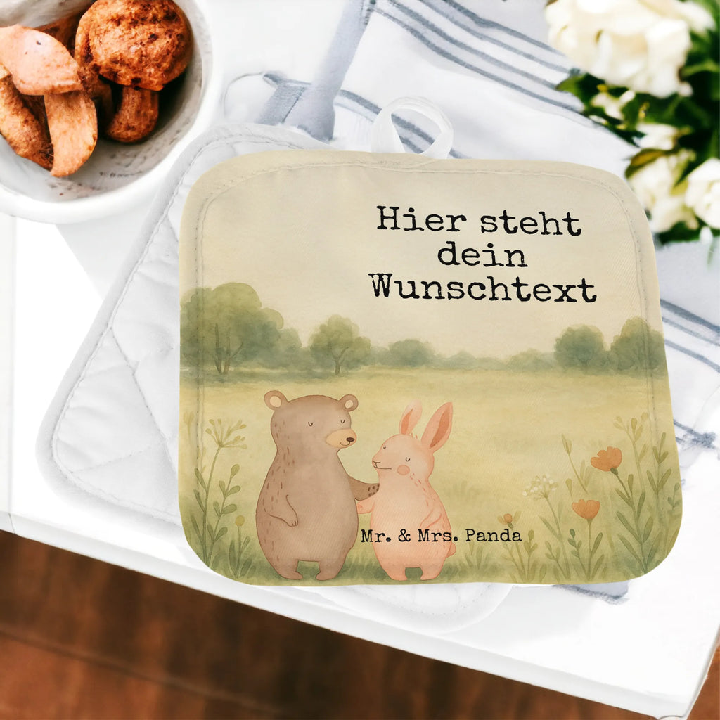 Personalisierte Topflappen Bär und Hase Umarmen Design Personalisierter Ofenhandschuh, Topflappen Set personalisiert, Namensaufdruck, Personalisierte Topfuntersetzer, Topflappen personalisiert, Topflappen mit Namen, Liebe, Partner, Freund, Freundin, Ehemann, Ehefrau, Heiraten, Verlobung, Heiratsantrag, Liebesgeschenk, Jahrestag, Hocheitstag, Bär, Hase, best friends, bester Freund, Freunde, Bärchen
