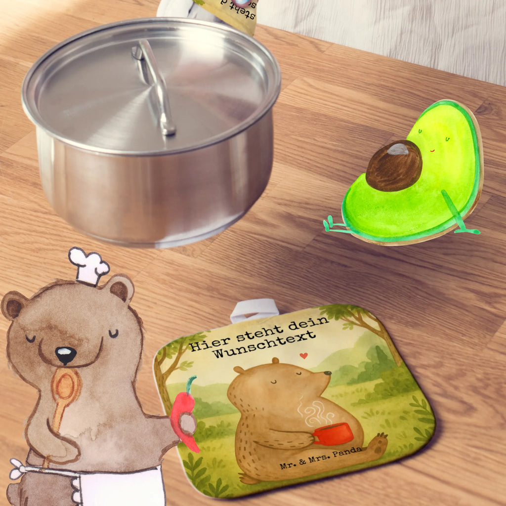 Personalisierte Topflappen Bär Kaffee Design Topflappen personalisiert, Personalisierte Topfuntersetzer, Topflappen Set personalisiert, Topflappen mit Namen, Personalisierter Ofenhandschuh, Namensaufdruck, Bär, Teddy, Teddybär, Kaffee, Coffee, guten Morgen, Motivation, Morgenroutine, Welt erobern, Bären, Welt retten