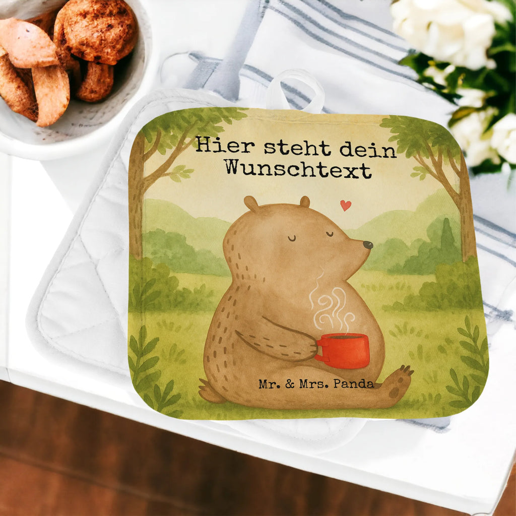 Personalisierte Topflappen Bär Kaffee Design Topflappen personalisiert, Personalisierte Topfuntersetzer, Topflappen Set personalisiert, Topflappen mit Namen, Personalisierter Ofenhandschuh, Namensaufdruck, Bär, Teddy, Teddybär, Kaffee, Coffee, guten Morgen, Motivation, Morgenroutine, Welt erobern, Bären, Welt retten