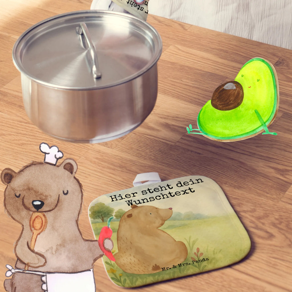 Personalisierte Topflappen Bär Schulterblick Design Topflappen Set personalisiert, Topflappen mit Namen, Namensaufdruck, Topflappen personalisiert, Personalisierte Topfuntersetzer, Personalisierter Ofenhandschuh, Bär, Teddy, Teddybär, Weisheit, Motivation, Bären, Bärenliebe, Selbstachtung, Weltansicht