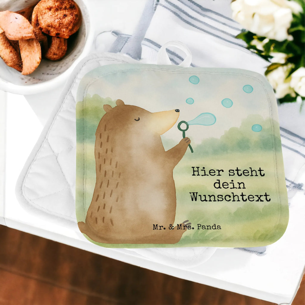Personalisierte Topflappen Bär Seifenblasen Design Personalisierter Ofenhandschuh, Topflappen personalisiert, Topflappen mit Namen, Namensaufdruck, Topflappen Set personalisiert, Personalisierte Topfuntersetzer, Bär, Teddy, Teddybär, Seifenblasen Bär Lustig Sein Glücklich Traurig Happy
