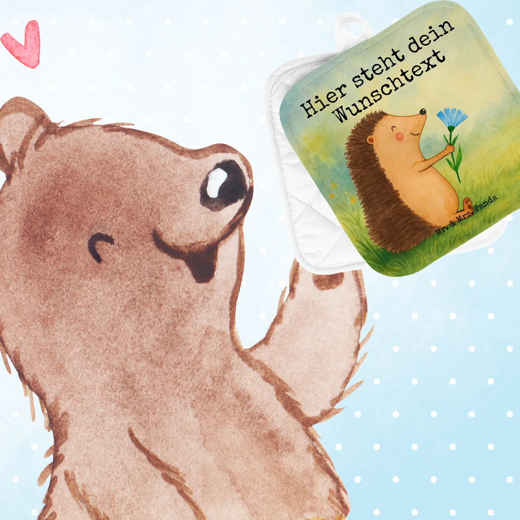 Personalisierte Topflappen Igel Blumen Design Topflappen mit Namen, Topflappen personalisiert, Personalisierte Topfuntersetzer, Namensaufdruck, Personalisierter Ofenhandschuh, Topflappen Set personalisiert, Tiermotive, Gute Laune, lustige Sprüche, Tiere, Krankenhaus, Igel, Gute Besserung, krank, Genesungswünsche, Besuch, Krankheit