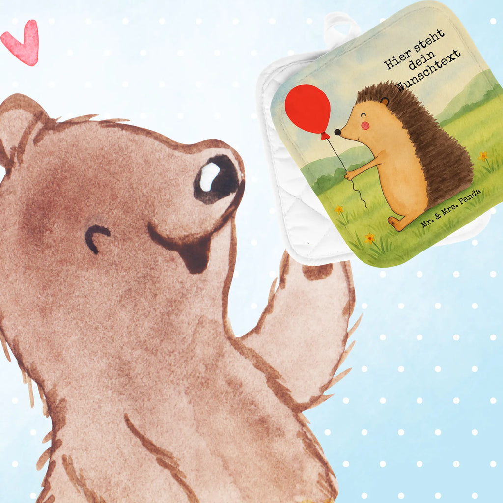 Personalisierte Topflappen Igel Luftballon Design Topflappen mit Namen, Topflappen Set personalisiert, Personalisierter Ofenhandschuh, Topflappen personalisiert, Personalisierte Topfuntersetzer, Namensaufdruck, Tiermotive, Gute Laune, lustige Sprüche, Tiere, Geburtstagskind, Glückwunsch, Herzlichen Glückwunsch, Igel, Geburtstag, Ballon, Happy Birthday