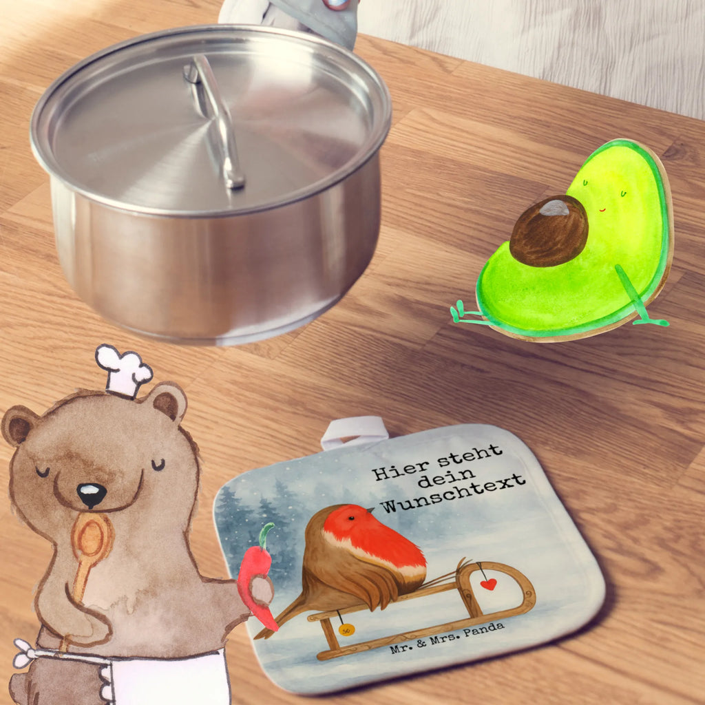 Personalisierte Topflappen Rotkehlchen Schlitten Design Topflappen mit Namen, Personalisierte Topfuntersetzer, Personalisierter Ofenhandschuh, Topflappen Set personalisiert, Namensaufdruck, Topflappen personalisiert, Winter, Weihnachten, Weihnachtsdeko, Nikolaus, Advent, Heiligabend, Wintermotiv, Schlitten, Vogel
