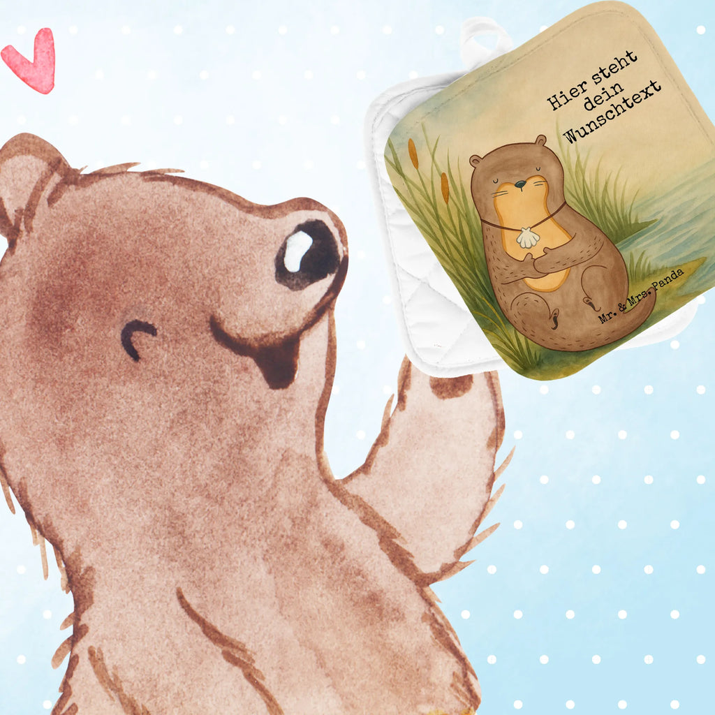 Personalisierte Topflappen Otter Muschel Design Topflappen mit Namen, Topflappen Set personalisiert, Namensaufdruck, Personalisierte Topfuntersetzer, Personalisierter Ofenhandschuh, Topflappen personalisiert, Otter, Fischotter, Seeotter, Motivation, Tagträumen, träumen, grübeln, Büro, Otterliebe