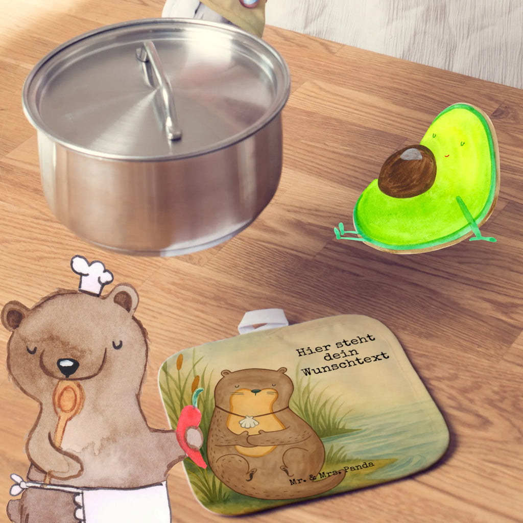 Personalisierte Topflappen Otter Muschel Design Topflappen mit Namen, Topflappen Set personalisiert, Namensaufdruck, Personalisierte Topfuntersetzer, Personalisierter Ofenhandschuh, Topflappen personalisiert, Otter, Fischotter, Seeotter, Motivation, Tagträumen, träumen, grübeln, Büro, Otterliebe