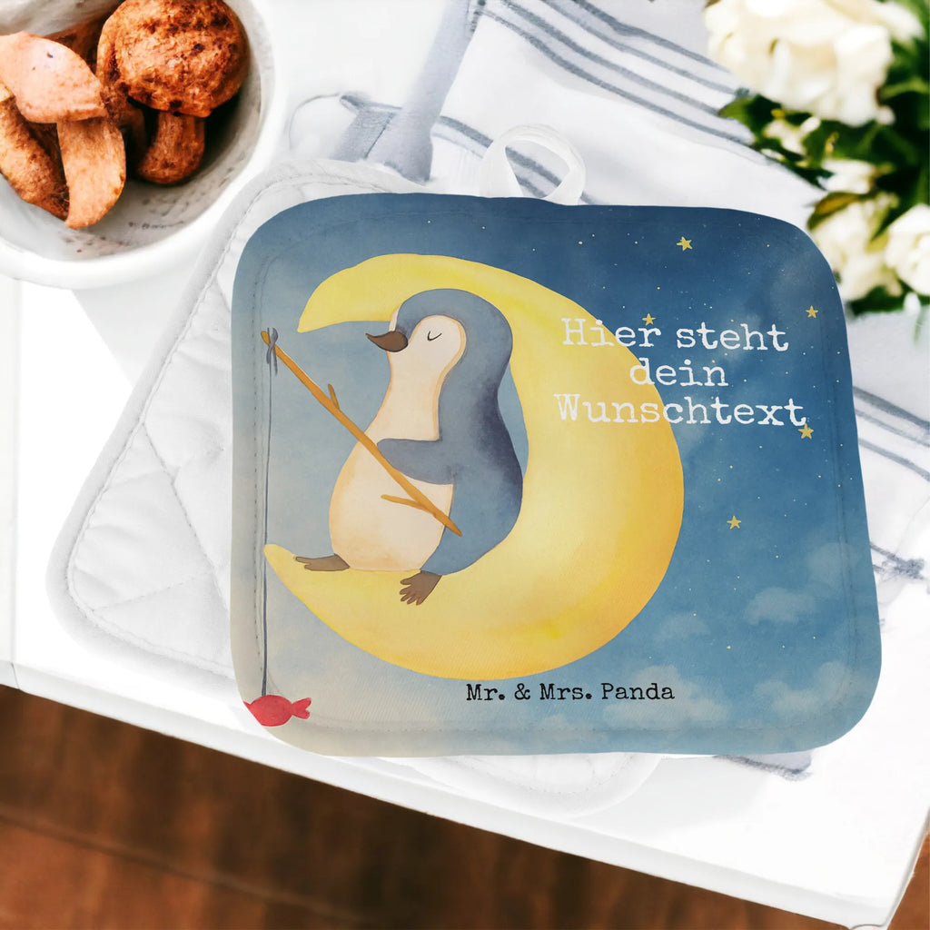Personalisierte Topflappen Pinguin Mond Design Topflappen mit Namen, Personalisierter Ofenhandschuh, Topflappen personalisiert, Topflappen Set personalisiert, Namensaufdruck, Personalisierte Topfuntersetzer, Pinguin, Spruch, schlafen, Schlafzimmer, Schlafstörungen, Nachtruhe, Einschlafen, Gästezimmer, Pinguine