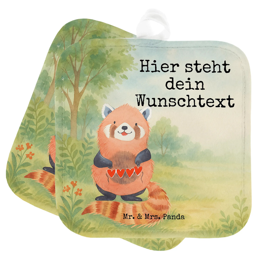 Personalisierte Topflappen Roter Panda Design Personalisierter Ofenhandschuh, Topflappen Set personalisiert, Topflappen personalisiert, Namensaufdruck, Personalisierte Topfuntersetzer, Topflappen mit Namen, Tiermotive, Gute Laune, lustige Sprüche, Tiere, Herz, Rot, Panda, Lieblingsmensch, Liebe, Liebling