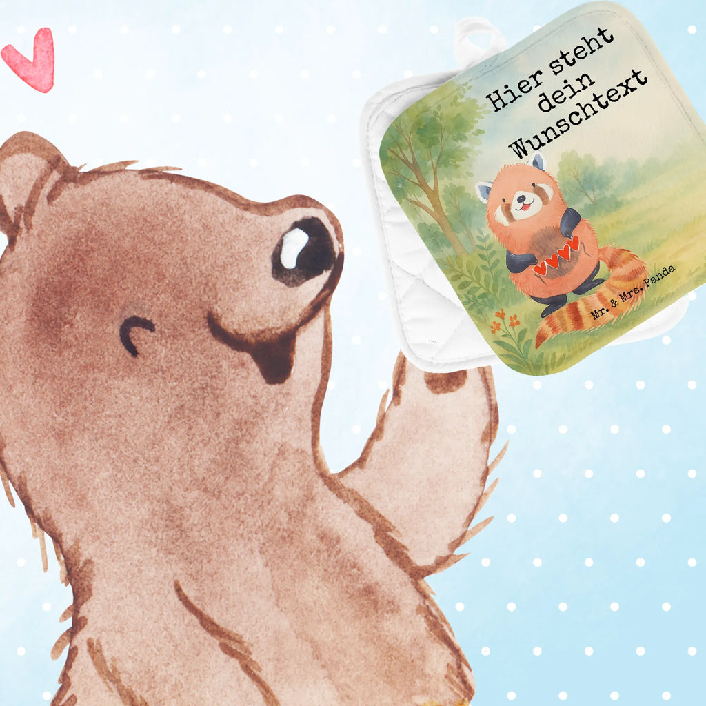 Personalisierte Topflappen Roter Panda Design Personalisierter Ofenhandschuh, Topflappen Set personalisiert, Topflappen personalisiert, Namensaufdruck, Personalisierte Topfuntersetzer, Topflappen mit Namen, Tiermotive, Gute Laune, lustige Sprüche, Tiere, Herz, Rot, Panda, Lieblingsmensch, Liebe, Liebling