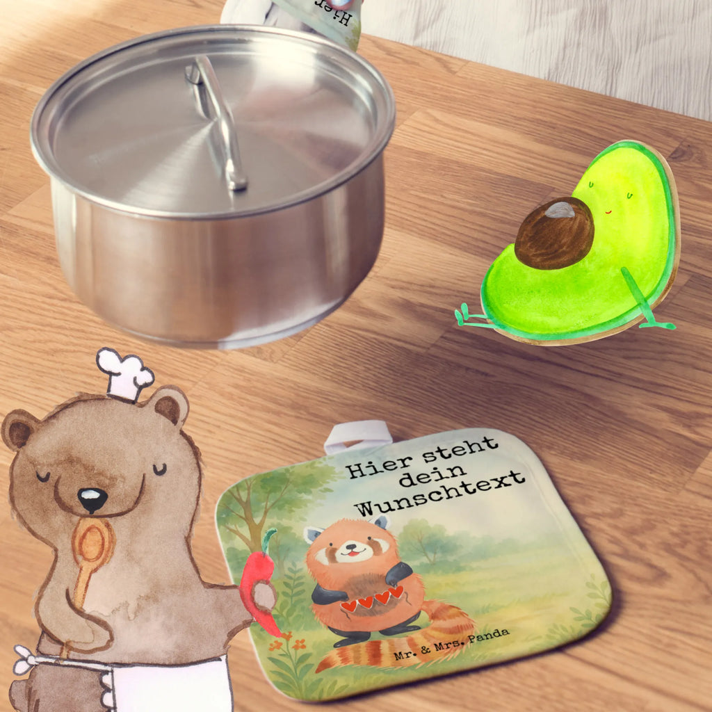 Personalisierte Topflappen Roter Panda Design Personalisierter Ofenhandschuh, Topflappen Set personalisiert, Topflappen personalisiert, Namensaufdruck, Personalisierte Topfuntersetzer, Topflappen mit Namen, Tiermotive, Gute Laune, lustige Sprüche, Tiere, Herz, Rot, Panda, Lieblingsmensch, Liebe, Liebling