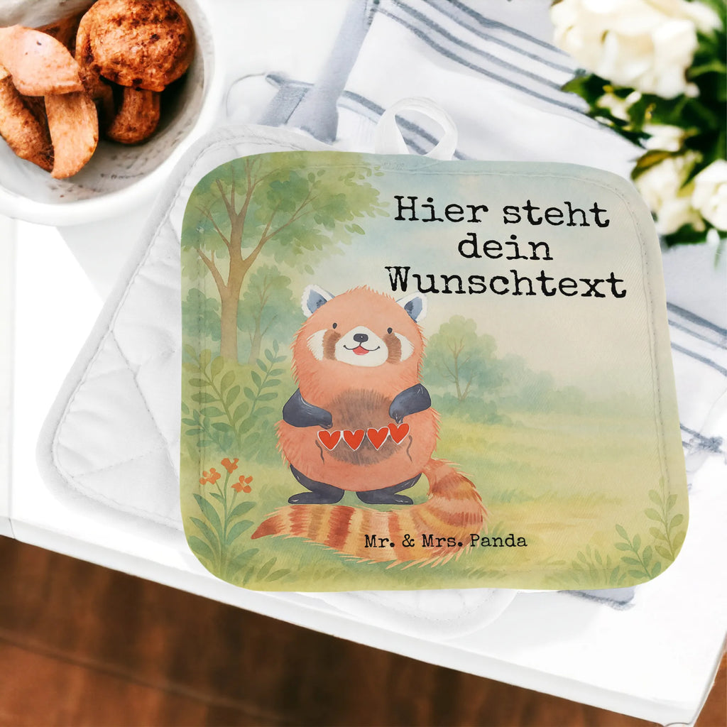 Personalisierte Topflappen Roter Panda Design Personalisierter Ofenhandschuh, Topflappen Set personalisiert, Topflappen personalisiert, Namensaufdruck, Personalisierte Topfuntersetzer, Topflappen mit Namen, Tiermotive, Gute Laune, lustige Sprüche, Tiere, Herz, Rot, Panda, Lieblingsmensch, Liebe, Liebling