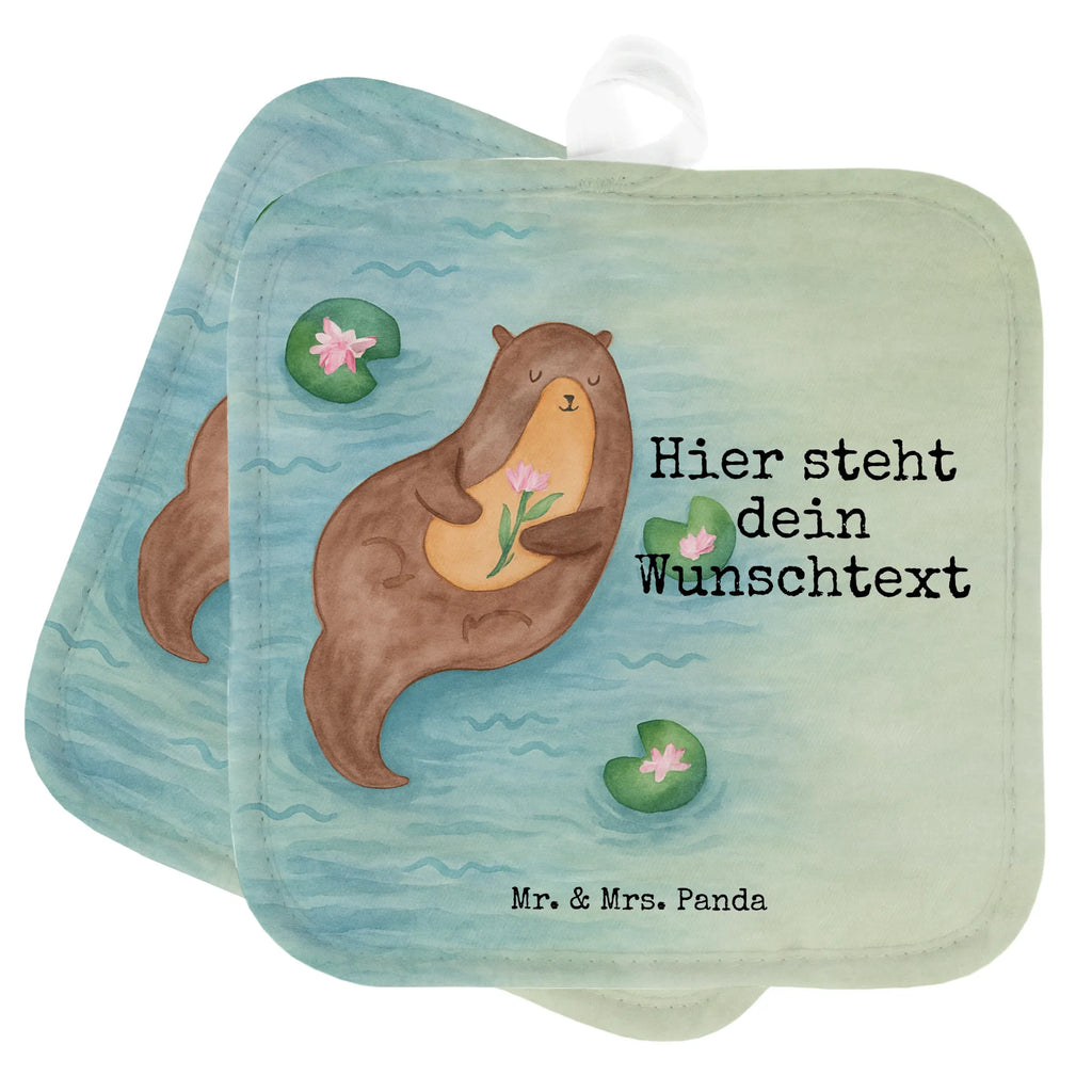 Personalisierte Topflappen Otter Seerose Design Topflappen Set personalisiert, Namensaufdruck, Personalisierte Topfuntersetzer, Topflappen mit Namen, Personalisierter Ofenhandschuh, Topflappen personalisiert, Otter, Fischotter, Seeotter, Otter Seeotter See Otter