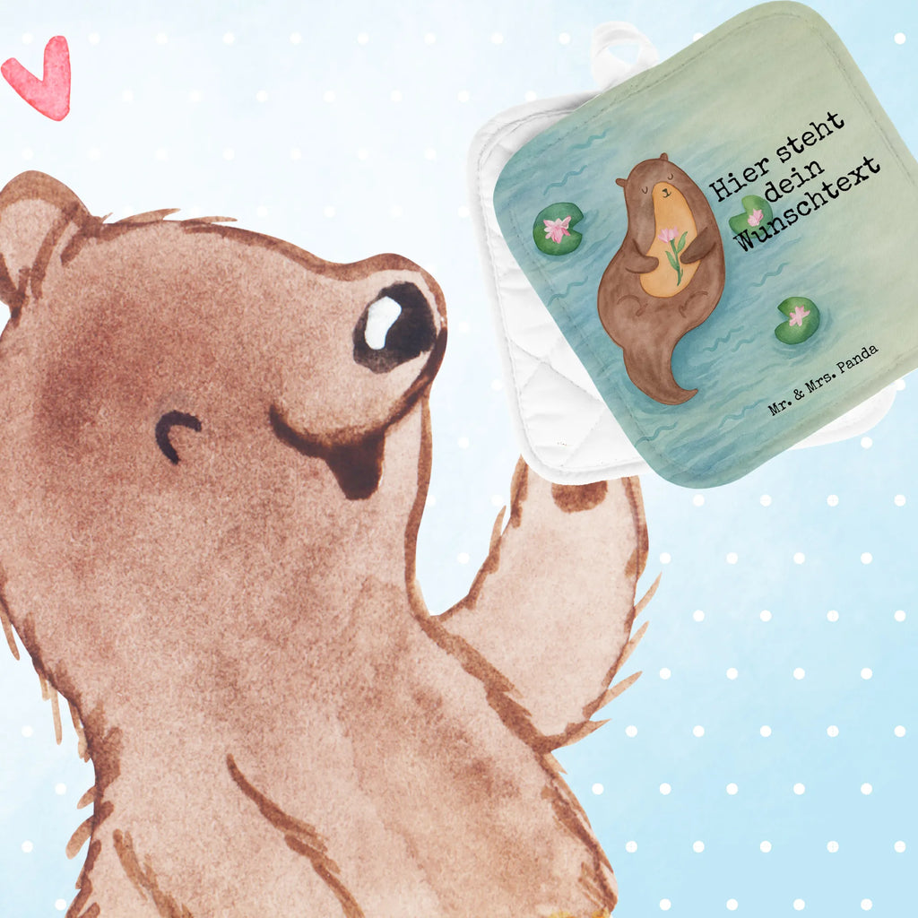 Personalisierte Topflappen Otter Seerose Design Topflappen Set personalisiert, Namensaufdruck, Personalisierte Topfuntersetzer, Topflappen mit Namen, Personalisierter Ofenhandschuh, Topflappen personalisiert, Otter, Fischotter, Seeotter, Otter Seeotter See Otter