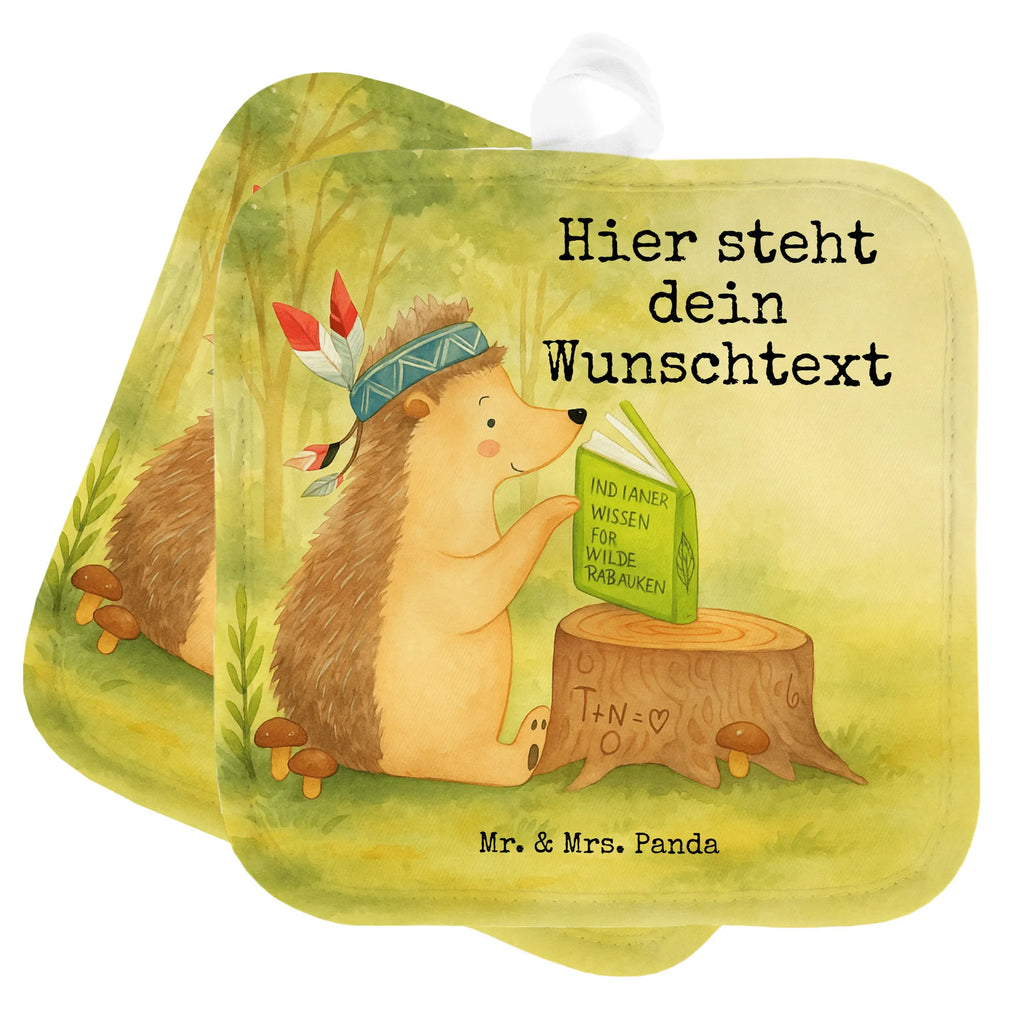 Personalisierte Topflappen Igel Federschmuck Design Topflappen Set personalisiert, Personalisierte Topfuntersetzer, Topflappen personalisiert, Personalisierter Ofenhandschuh, Topflappen mit Namen, Namensaufdruck, Waldtiere, Tiere, Camping, Igel, Indianer, Abenteuer, Lagerfeuer