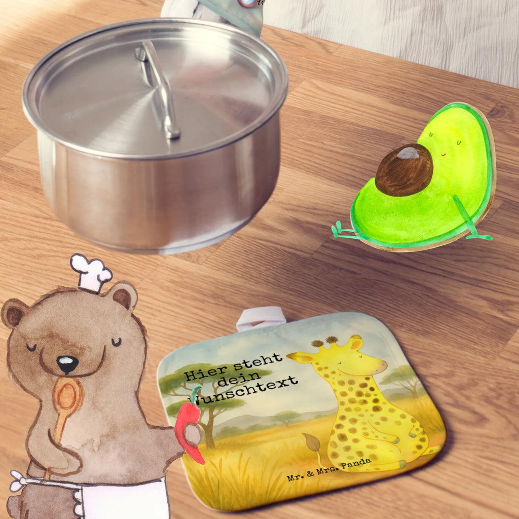 Personalisierte Topflappen Giraffe Zufrieden Design Topflappen personalisiert, Topflappen Set personalisiert, Personalisierter Ofenhandschuh, Topflappen mit Namen, Personalisierte Topfuntersetzer, Namensaufdruck, Afrika, Wildtiere, Abenteuer, Giraffe, Zufrieden, Glück