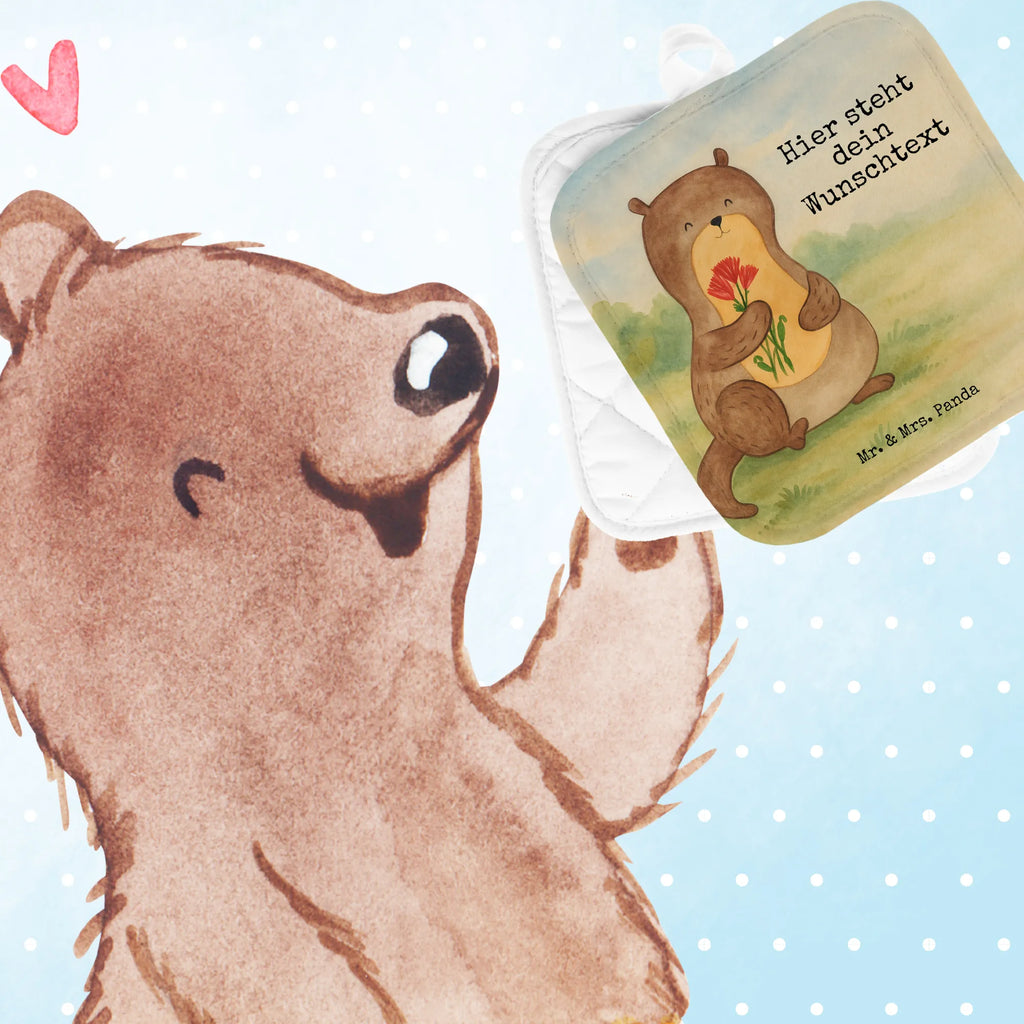 Personalisierte Topflappen Otter Blumenstrauß Design Topflappen Set personalisiert, Personalisierte Topfuntersetzer, Personalisierter Ofenhandschuh, Topflappen personalisiert, Namensaufdruck, Topflappen mit Namen, Otter, Fischotter, Seeotter, Otter Seeotter See Otter