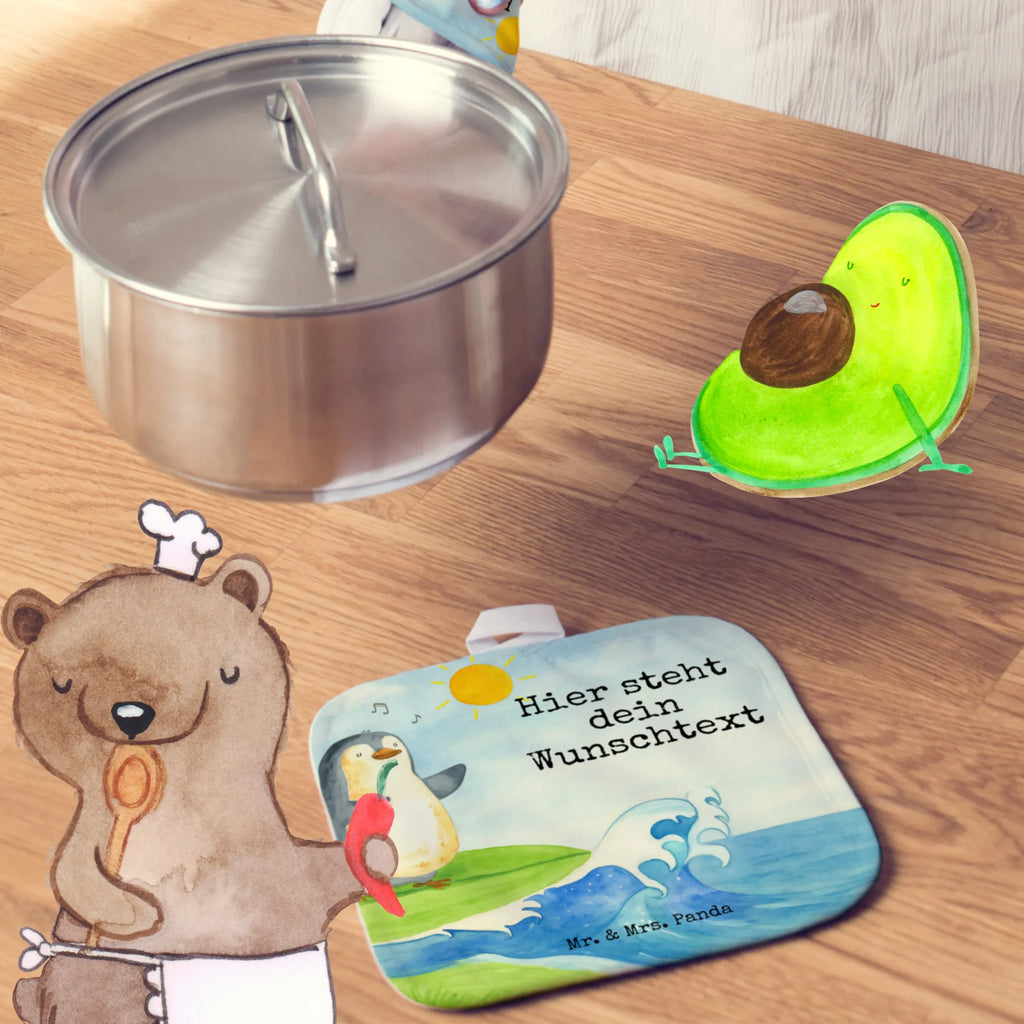 Personalisierte Topflappen Pinguin Surfer Design Topflappen Set personalisiert, Namensaufdruck, Personalisierter Ofenhandschuh, Topflappen personalisiert, Topflappen mit Namen, Personalisierte Topfuntersetzer, Pinguin, Wellen, Portugal, Surfer, Urlaub, Hawaii, Pinguine, Wellen reiten, surfen