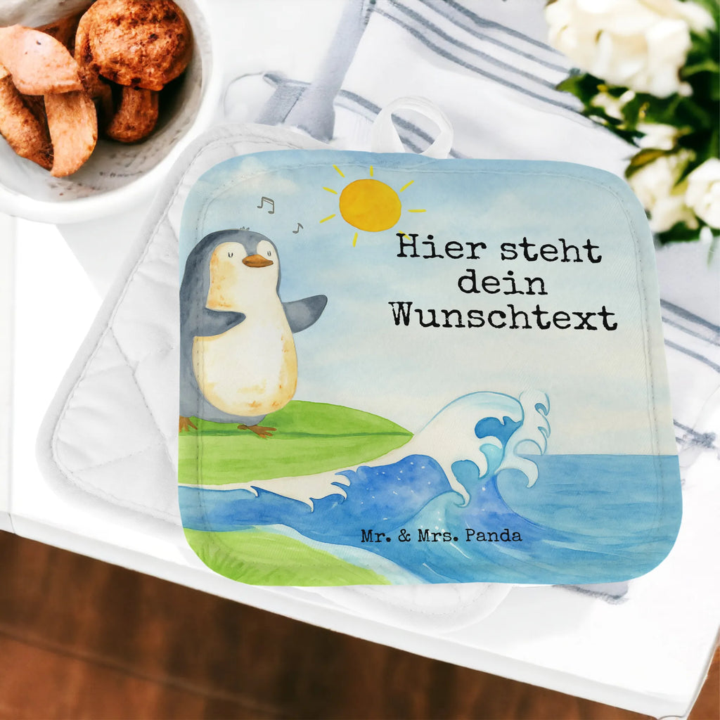 Personalisierte Topflappen Pinguin Surfer Design Topflappen Set personalisiert, Namensaufdruck, Personalisierter Ofenhandschuh, Topflappen personalisiert, Topflappen mit Namen, Personalisierte Topfuntersetzer, Pinguin, Wellen, Portugal, Surfer, Urlaub, Hawaii, Pinguine, Wellen reiten, surfen