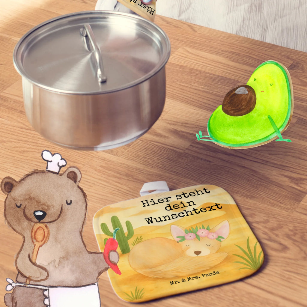 Personalisierte Topflappen Wüstenfuchs Blumen Design Topflappen Set personalisiert, Topflappen personalisiert, Personalisierter Ofenhandschuh, Topflappen mit Namen, Namensaufdruck, Personalisierte Topfuntersetzer, Afrika, Wildtiere, Blumen, Wüstenfuchs, Blumenkranz, Glücklich, Wüste