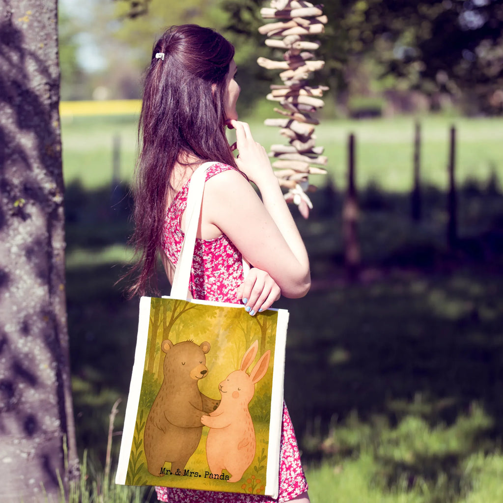 Torba Niedźwiedź i królik Przytulać Design Jutetasche, Einkaufstüte, Beuteltasche, Stoffbeutel, Strandtasche, Laptoptasche, Tasche, Shopper, Umhängetasche, Schultertasche, Einkaufstasche, Stofftasche, Beutel, Badetasche, Tragetasche, Jutebeutel, Liebe, Partner, Freund, Freundin, Ehemann, Ehefrau, Heiraten, Verlobung, Heiratsantrag, Liebesgeschenk, Jahrestag, Hocheitstag, Hase, best friends, Freunde, Bärchen, Bär, bester Freund