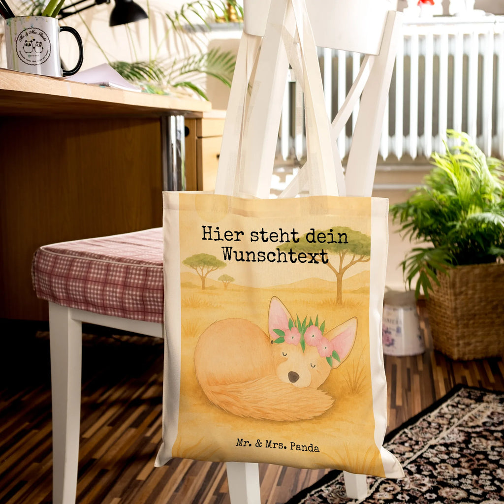 Personalisierte Tragetasche Wüstenfuchs Blumen Design Personalisierte Jutetasche, Personalisierter Stoffbeutel, Tragetasche mit Namen, Personalisierte Tasche, Einkaufstasche mit Namen, Personalisierte Kindergartentasche, Personalisierter Beutel, Personalisierter Jutebeutel, Personalisierte Beuteltasche, Personalisierte Einkaufstasche, Stoffbeutel mit Namen, Afrika, Wildtiere, Wüstenfuchs, Blumen, Glücklich, Wüste, Blumenkranz