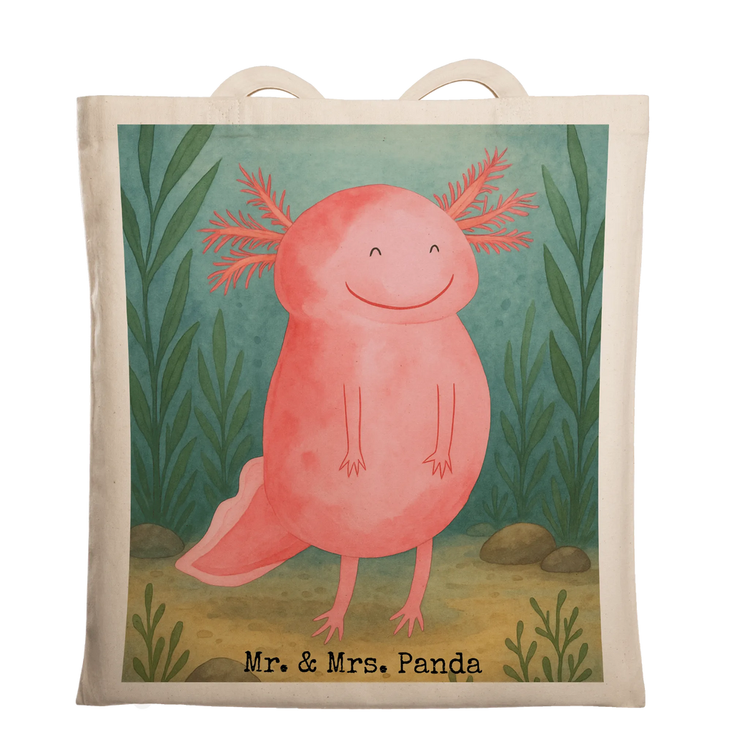 Tragetasche Axolotl Glücklich Design Schultertasche, Einkaufstüte, Jutetasche, Jutebeutel, Einkaufstasche, Stofftasche, Beuteltasche, Stoffbeutel, Umhängetasche, Tragetasche, Badetasche, Shopper, Laptoptasche, Beutel, Strandtasche, Tasche, Axolotl, Molch, gute Laune, Lurche, Motivation, Axolot, Lurch, Schwanzlurch